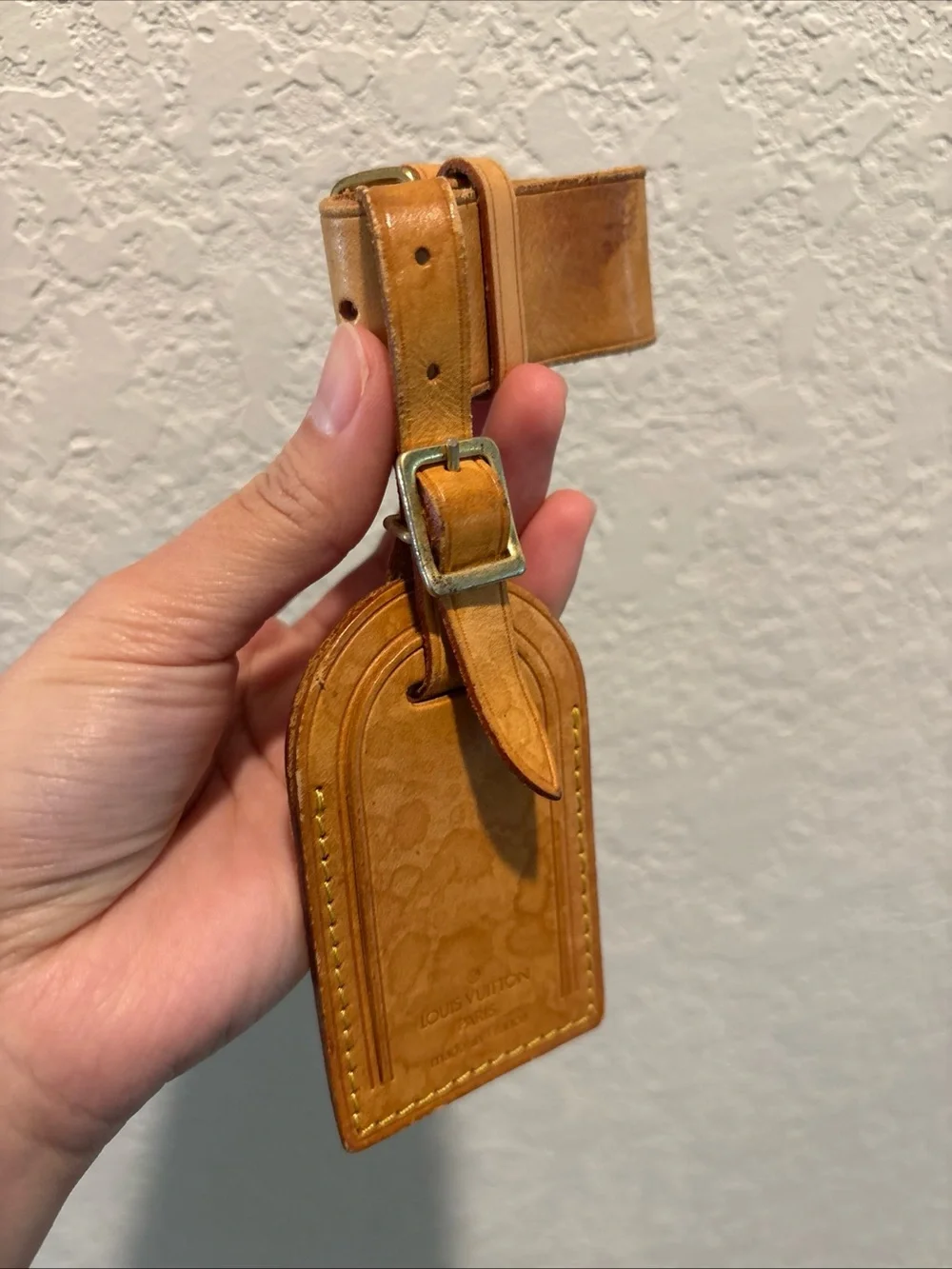 Louis Vuitton Brown/Tan Leather Luggage Tag with Gold-Tone Buckle
